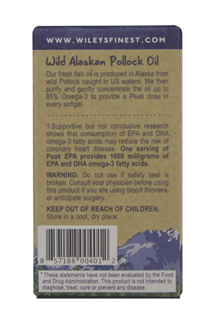 Wiley's Finest Wild Alaskan Fish Oil Peak EPA (1000MG EPA+DHA PER SOFTGEL), 30 SOFTGELS