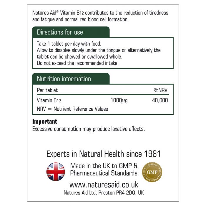 Natures Aid Vitamin B12 1000ug (Sublingual) 90 Tablets